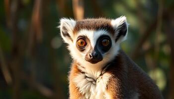 Female Lemur with Detailed Fur and Intense Expression in Jungle Setting photo