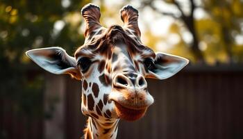 Close up of giraffe with distinctive spots, large ears, and gentle expression photo