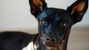 Close up of a Xoloitzcuintli with deep dark eyes and a composed demeanor in soft light photo