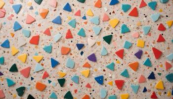 Trendy terrazzo texture with bright, scattered stone fragments, adding a pop of color to contemporary designs photo