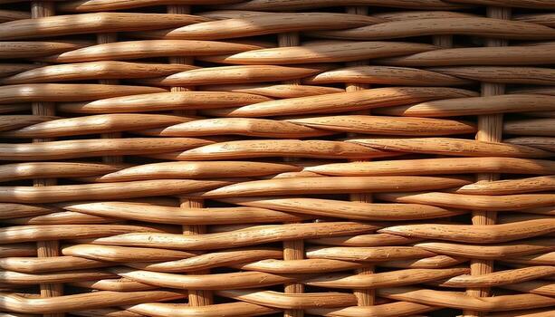 Wicker texture with intricate weaving patterns, rich brown tones, and defined shadows photo