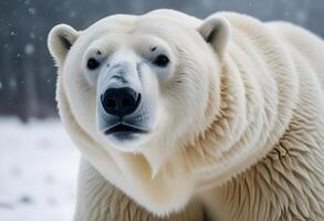 Close Up of Male Polar Bear with Wet Nose and Sharp Eyes photo