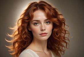 Elegant Russian girl with smooth cascading hair and a striking gaze posing in a minimal setting photo