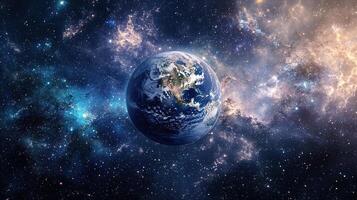 The earth is seen in space with stars photo