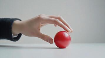 Hand Demonstrating Focus and Control with a Red Ball on Table photo