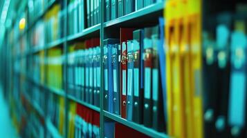 A row of colorful folders in a library photo