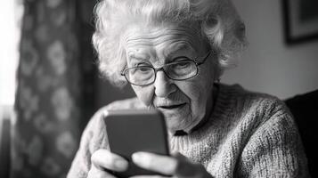 Engaging Elderly Woman Using Smartphone for Communication Purposes photo