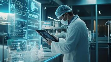 Doctor Using Tablet with AI Interface in Modern Medical Environment photo