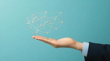 Businessman Holding Global Network Concept in Hand with Lines photo