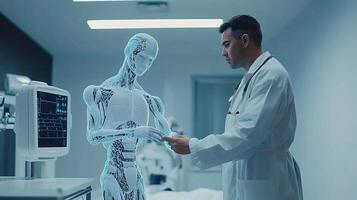 Doctor Using AI Robots for Diagnosis and Patient Care in Hospital photo