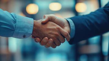 Professional Business Handshake Between Partners in Corporate Setting photo