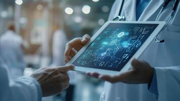 A doctor is holding a tablet with a digital image on it photo