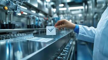 A person in a lab coat holding a v card photo