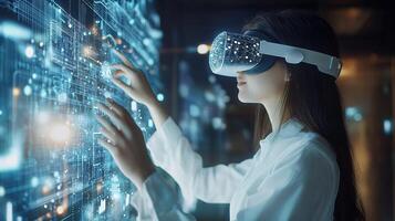 Businesswoman Engaging with AI-Powered Virtual Environment photo