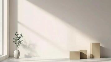 Empty room with white walls and vase photo