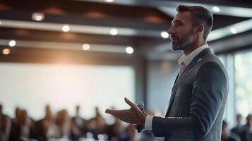 A man in a suit giving a presentation photo