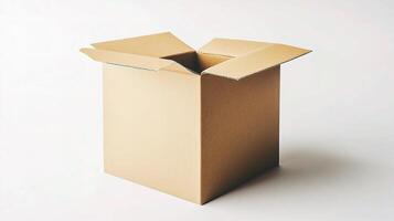 A cardboard box is open on a white background photo