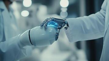 A robot hand holding a white object photo