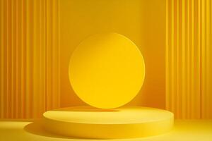 A yellow egg on a pedestal in front of a yellow background photo