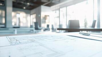 Architectural plans on a table in an office photo