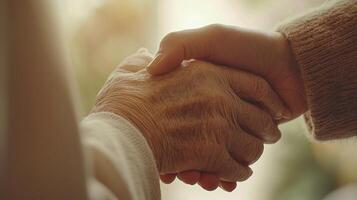 An elderly person shaking hands with another person photo
