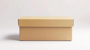 A brown cardboard box sitting on a white surface photo
