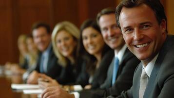 A group of people sitting at a conference table photo