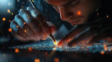 Programmer Writing Code for Blockchain Project in Digital Environment photo