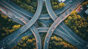 Aerial Top View of Multilevel Junction on Ring Road and Surroundings photo
