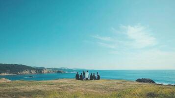Brainstorming Session by the Ocean with a Business Team Outdoors photo