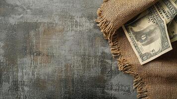 A bundle of money is sitting on a table photo