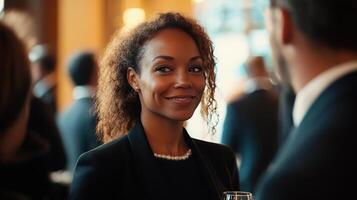 Professional Businesswoman Engaging in Networking at Corporate Event photo