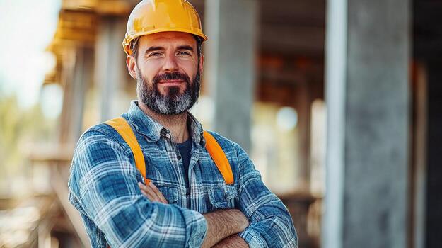 Confident and Relaxed Foreman in Construction Setting Portrait photo