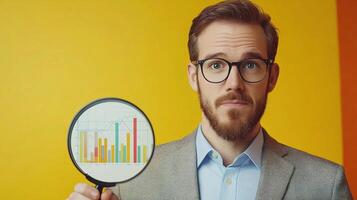 Business Analysis Concept with Magnifying Glass and Graph Visual photo