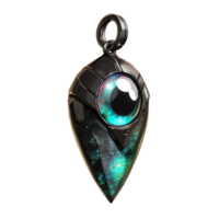 a black and green pendant with an eye on it on a transparent background png