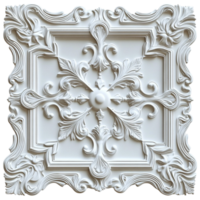 White stucco ceiling plafond decoration classical architecture element isolated Isolated Transparent Background png