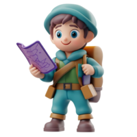 a cartoon boy with a map and backpack on Transparent Background png