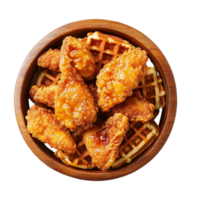 Delicious Crispy Fried Chicken And Waffle With Honey Drizzle Isolated On Transparent Background png