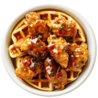 Fried chicken waffle with honey or maple syrup isolated on transparent background png