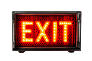Illuminated Red LED Exit Sign Guiding Emergency Exit Direction in Building png