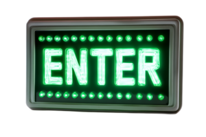 Glowing Green LED Enter Sign for Illuminated Display or Digital Interface png