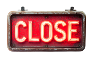 Bright Red LED Close Sign Illuminated in Urban Setting png