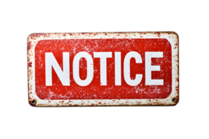 Vintage Rusty Red Warning Notice Sign with Grunge Textured Surface and Empty Copy Space for Text or Message png