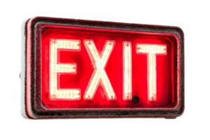 Illuminated Red LED Exit Sign Indicating Emergency Guidance png