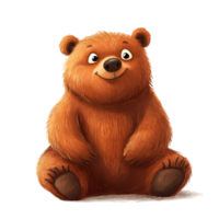 Adorable Smiling Cartoon Bear Plush Toy Sitting in Cozy Nursery Setting png
