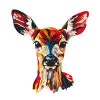 Vibrant and Captivating Digital Artwork Depicting a Colorful Deer Portrait with Psychedelic and Surreal Design Elements png