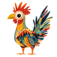 Vibrant and Whimsical of a Colorful Rooster with Intricate Feather Patterns and a Playful Surreal Design png