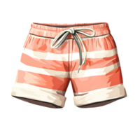 Multicolored Striped Summer Shorts on Sandy Beach with Ocean Waves Background png