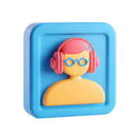 Stylized 3D Cartoon Character with Headphones and Glasses in Minimalist Frame Icon for Webinar or Online Learning png