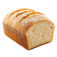 A close-up of a freshly baked rustic loaf of bread with a crispy golden crust and sliced texture on a white background png